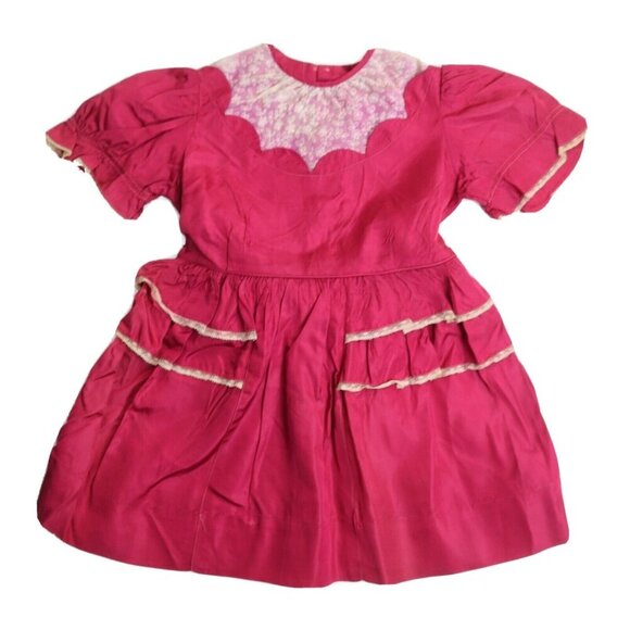 INFANETTE - VINTAGE GIRL S PINK DRESS - LACE & RUFFLE DETAILS - Picture 1 of 6